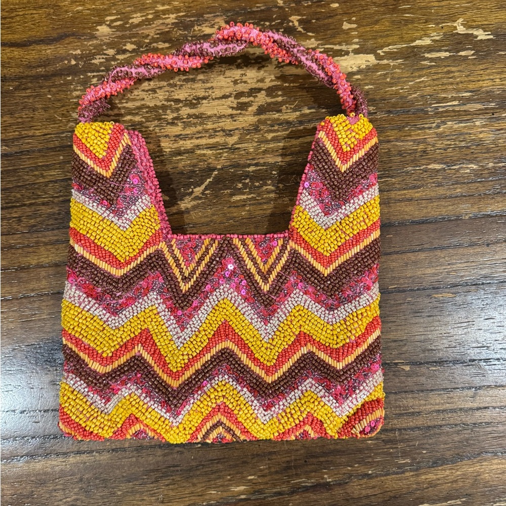 Colorful Beaded Chevron Handbag